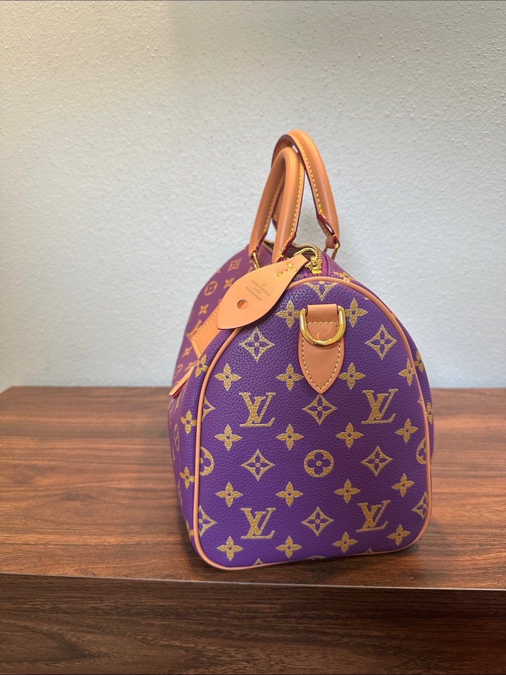 RARE INSPIRED Purple Monogram Satchel with Tan Leather Trim Size 30 P9 - Picture 6 of 15